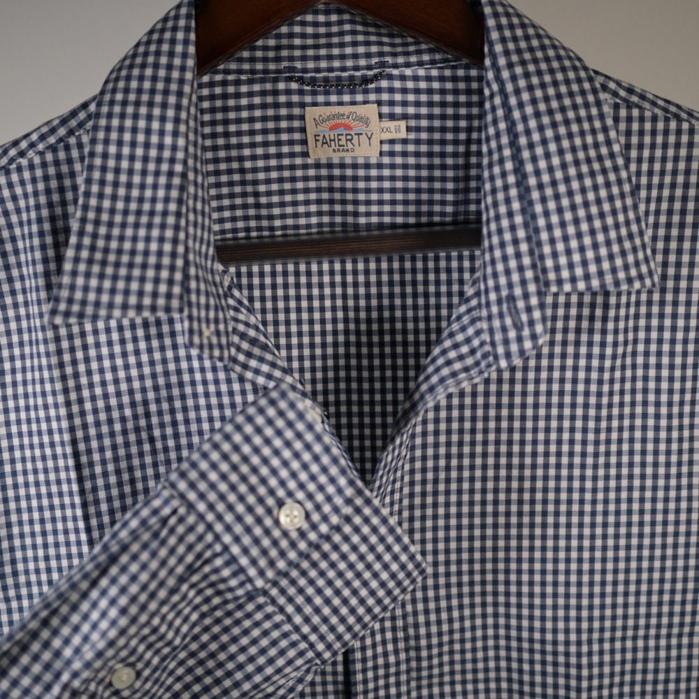 Faherty Brand Mens XXL Movement Gingham Shirt Navy White Stretch MWU2266